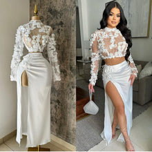 Load image into Gallery viewer, White flower satin skirt set
