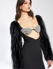 Load image into Gallery viewer, Black Faux Fur Sleeve Crystal Bustier Dress
