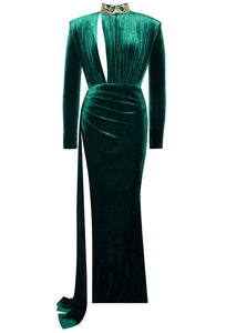 Zenaida Cutout High Slit Velvet Gown