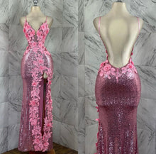 Load image into Gallery viewer, Sequins pink rose petals maxi dress
