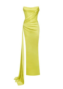 Holy Lemon Crystal corset High slit satin gown