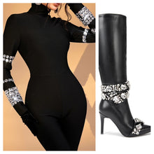 Load image into Gallery viewer, Black Embellished Rhinestones Stiletto Boot
