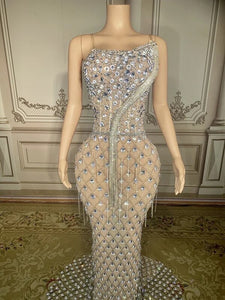 Divine mermaid crystal gown (Nude/Silver)