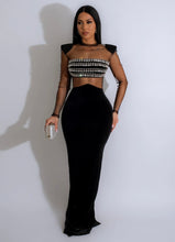 Load image into Gallery viewer, The Duchess Velvet Mesh Rhinestones Maxi Dress Black
