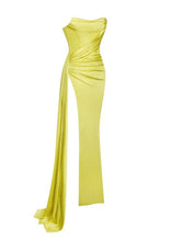 Load image into Gallery viewer, Holy Lemon Crystal corset High slit satin gown
