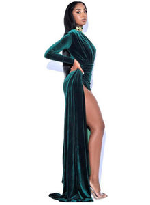 Zenaida Cutout High Slit Velvet Gown