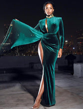 Load image into Gallery viewer, Zenaida Cutout High Slit Velvet Gown

