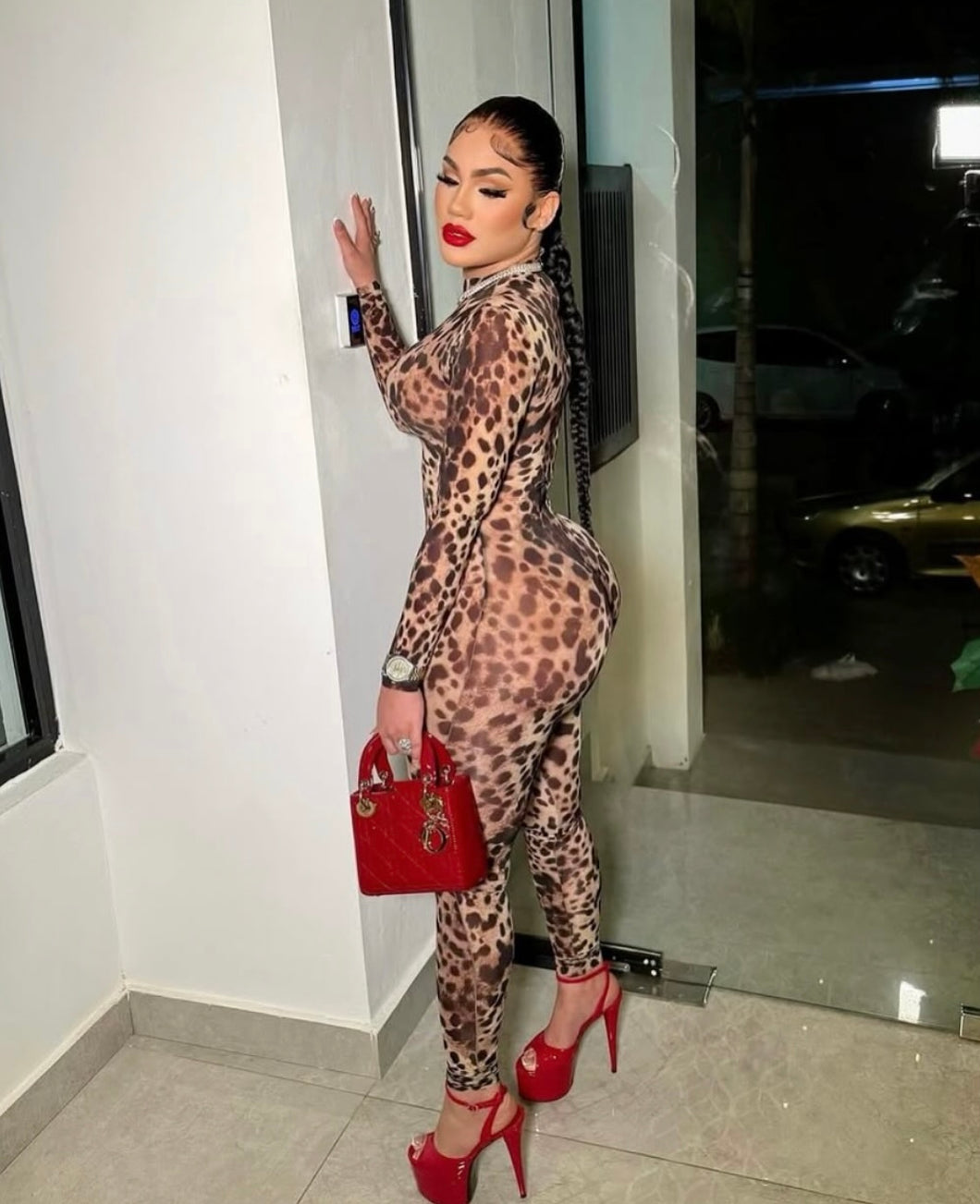 Leopard baddie jumpsuit