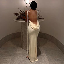 Load image into Gallery viewer, Champagne draped back maxi dress

