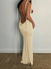 Load image into Gallery viewer, Champagne draped back maxi dress
