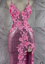 Load and play video in Gallery viewer, Sequins pink rose petals maxi dress
