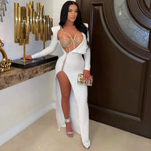 Load image into Gallery viewer, Elegance 2 piece bodysuit dress set white
