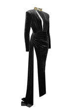 Load image into Gallery viewer, Zenaida Black Cutout High Slit Velvet Gown
