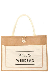 Hello weekend tote bag (black or nude)