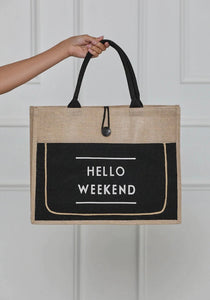 Hello weekend tote bag (black or nude)